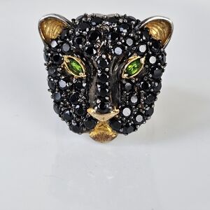 Gems En Vogue Black Spinel & Chrome Diopside Sterling Silver 24k Ring Sz 8!